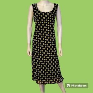 VTG DANA KAY Retro 1940s Green Polka Dot Chiffon Overlay Sleeveless Sheath Dress